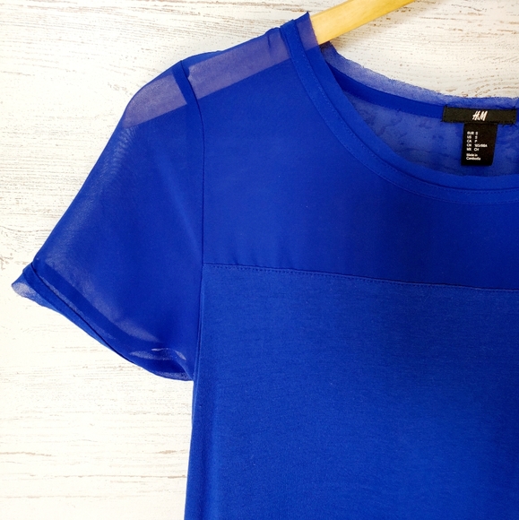 Women's Royal Blue Dark Blue Dressy Blouse Top Short Sleeve Shirt | Small - Picture 14 of 15